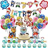 DASIAUTOEM Dog Patrol Geburtstag Luftballons, 45 Stück Paw Dog Patrol Luftballons, Dog Patrol Geburtstagsdeko für Kinder, Cartoon Party Ballons Kinder Geburtstags Dekoration Set Happy Birthday Banner