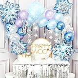 PartyWoo Frozen Party Ballon, Schneeflocken Deko Satz von Luftballons Blau, Hell Lila Luftballons, Hellblaue Luftballons, Luftballons Weiß, Folienballon, Deko Schneeflocken für Frozen Geburtstagsparty