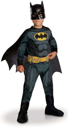RUBIES - Offizielles DC - BATMAN - Klassisches Kostüm für Kinder - Größe 5-6 Jahre - Kostüm mit bedrucktem Overall, Gürtel, Stiefelüberzügen, abnehmbarem Umhang und Maske - Halloween, Karneval