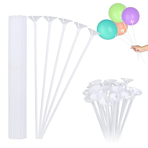 100 Stück Wiederverwendbar Luftballonhalter Set, Haltbare Ballonhalter, Ballonstäbe Weiß, Luftballonstäbe mit Halterung, Luftballon Stab für Dekoration Geburtstag Partys Hochzeits(32cm)