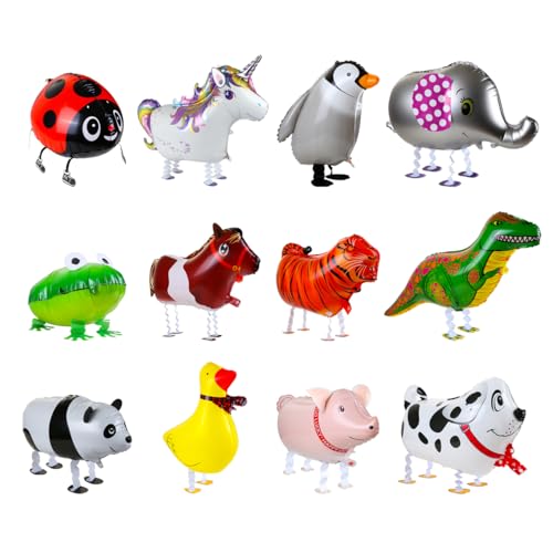 Kesote 12 Folienballon Tiere Heliumballons Airwalker Helium Ballons Dschungel Luftballons Walking Tierballons Einhorn Dinosaurier für Kinder Geburtstag Party Deko Geschenk Mitgebsel