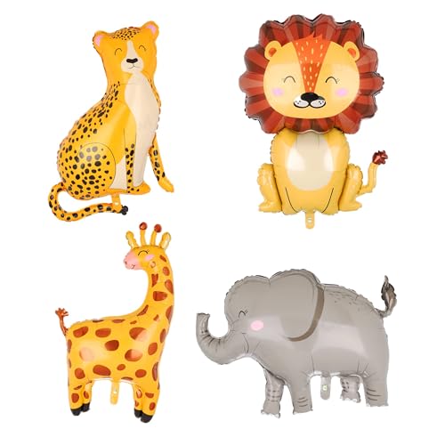4 Stücke Dschungel Safari Luftballons Riesiger Löwe Leopard Elefant Giraffe Helium Folienballon Jungle Tierballons Theme Party Deko