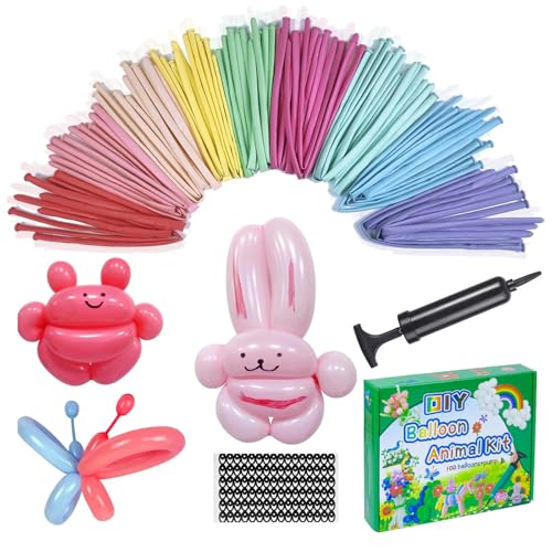 HYKJNBW Modellier Luftballons für Tiere mit Pumpe, 260Q magische Latex Luftballons, verschiedene Gelee Farben für Geburtstag, Hochzeit, Bachlorette, Fiesta, Aktivität, Clown-Dekoration 100 Stück