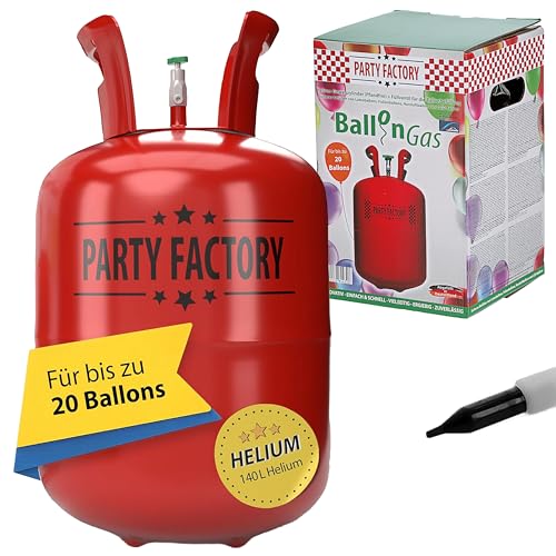 Helium Ballongas für 20 Ballons | Heliumflasche Gasfüllung 140 Liter | Luftballons | Party Factory Heliumgas fürHochzeit (1 x Ballongas 20)
